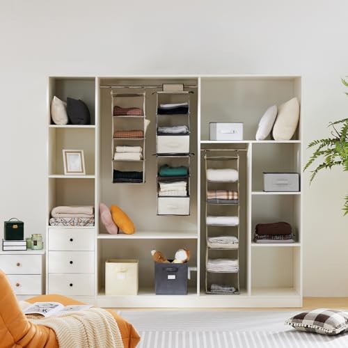 YOUDENOVA Hanging Closet Organizer, 4-Shelf Closet Hanging Storage Shelves, Beige - color: Beige, size: 4-SHELF