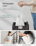SONGMICS Laundry Hamper with Lid, 23.8 Gallon (90 L) Synthetic Rattan Clothes Laundry Basket with Lid and Handles, Foldable, Removable Liner, Black ULCB51BK - color: Black, size: 90 L