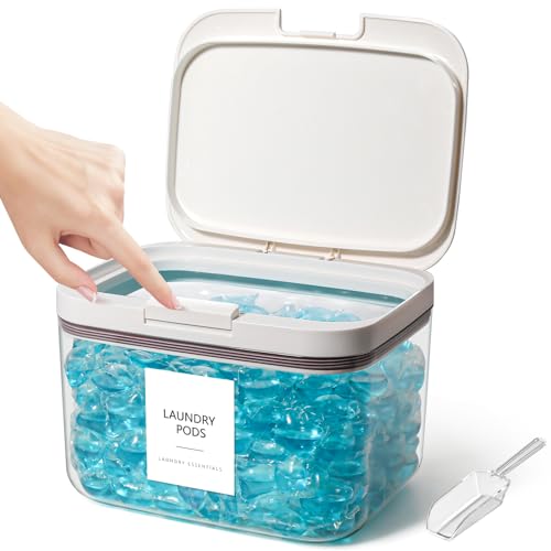 Laundry Pods Container, 1 Pack 2.96 qt. / 95 fl oz Powder Holder Dispenser for Laundry Room Organization Decor, Plastic Pod Beads Detergent Containers for Storage - size: 94 fl oz