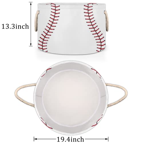 Baseball Large Round Storage Basket Sport Baseball Collapsible Circle Storage Bin Laundry Hamper With Handle for Kids Toy Blanket Dirty Clothes Towel Living Room Nursery Storage Organizer Decor - color: A01： Wite Baseball