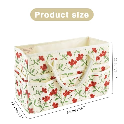 E-WEICHEN Craft Organizer Tote Bag Art Storage Caddy with Multiple Pockets Containers for Art,Craft,and Office Supplies Storage.Red Flower - color: Red Flower