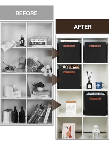 Temary 11x11 Storage Cubes Fabric Cube Storage Bins with Handles Clothes Storage Boxes Baskets for Organizing Home, Shelf, Closet (Black, 11 x 11 x 11) - color: Black, size: 11x11x11