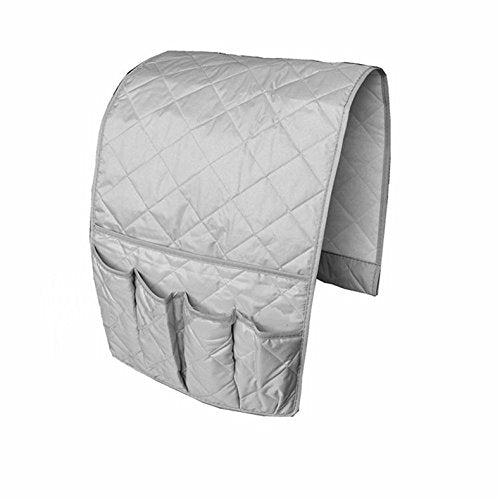 IPENNY Couch Sofa Armrest Organiser Chair TV Remote Holder Bed Storage Pocket Bag for Cellphone Tablet Notepad Book Magazines DVD Eyewears Drinker Snacks Holder Pouch - color: Grey