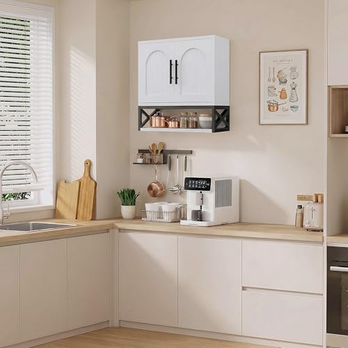 DreamDashio Bathroom Cabinet Wall Mounted with Doors, Adjustable Shelves and Open Shelf, Medicine Cabinet Over The Toilet, Wall Cabinet, Storage Cabinet for Bathroom, Laundry Room, Toilet, White - size: 23.6"H x 23.6"W x 9.8"D