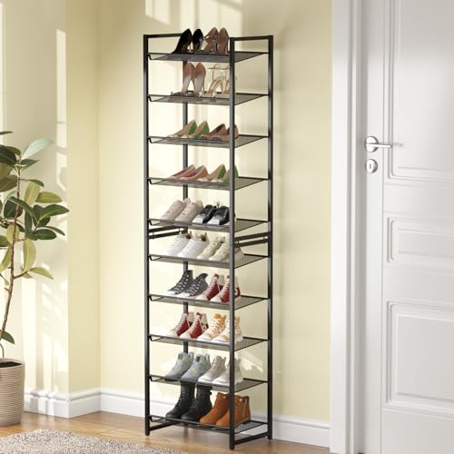 10 Tier Shoe Rack, Tall Metal Shoe Storage with Adjustable Shelves, Holds 20-25 Pairs, Stackable Shoe Stand for Garage Hallway Bedroom, Bronze - size: 10Tier