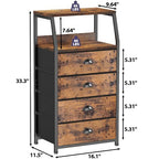 Furnulem Night Stand, Tall 4 Drawers Dresser for Bedroom, Hallway, Nursery, Closet Organizer, Nightstand Bedside Table Furniture, Vertical Storage Tower Fabric, Sturdy Steel Frame, Wood Top - color: Rustic Brown, style: 4 Drawers