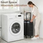 Slim Laundry Hamper with Shelf,40L Rolling Laundry Basket with Wheels,Laundry Sorter with Side Pockets and Removable Bags for Samll Space,Laundry Room,Bedroom,Bathroom
