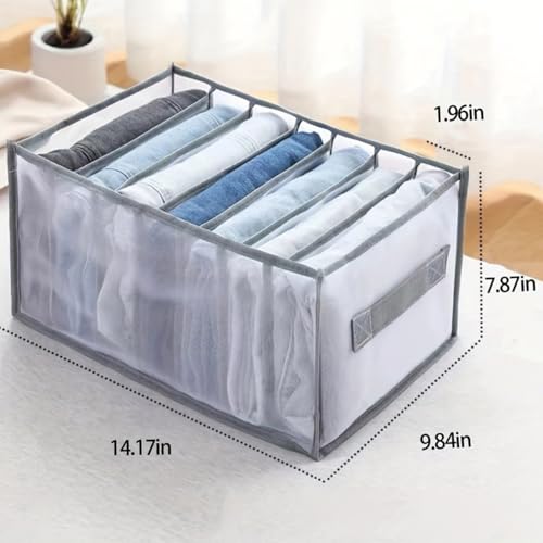 7 Grid Foldable Clothes Organizer Box for Closet Storage Fabric Drawer Divider Jeans TShirts and Daily Wardrobe Organization - color: Gray