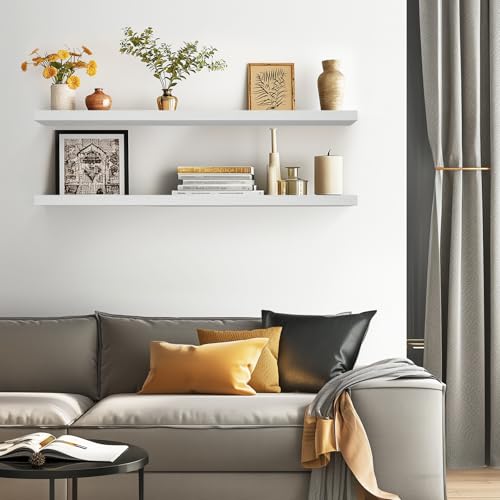 BAYKA Floating Shelves, 48 inches Long Heavy Duty Wall Mounted Rustic Wood Shelves for Bathroom, Bedroom, Living Room, Kitchen, Office, Hanging Shelf for Books/Storage/Decor(White,Set of 2) - color: C. White - Modern Minimalist Style, size: 48inches