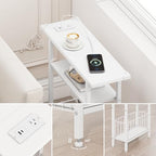 Vagusicc Narrow Side Table with Charging Station, Skinny Side End Table for Couch, 3-Tier Small End Tables for Small Spaces, 25.2" Tall Slim Nightstand Bedside Table for Living Room, Bedroom, White - color: White, style: With Plug