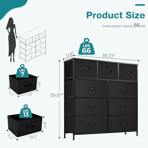 OLIXIS 9 Drawers Storage Organizers Units, Closet Organizers and Storage for Clothes, Fabric Storage Drawer for Living Room, Chest of Dresser in 39.4" D x 11.8" W x 39.9" H, Black - color: Black, size: 39.4"D x 11.8"W x 39.9"H (9 Drawers)