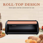 ENLOY Bread Box for Kitchen Countertop, Stainless Steel Bread Storage Bin for Kitchen with Roll Up Lid, Large Capacity Bread Keeper Holds Large Loaves of Bread (Rose Gold) 17 x 11 x 7 IN - color: Matte Black Rose Gold