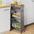 XYZLVSI Slim Storage Cart, 4 Tier Rolling Kitchen Cart on Wheels for Small Space, Narrow Laundry Bathroom Organizers Mobile Shelving Unit Metal Utility Cart with Handle, 5.9in Width, Gray - size: 5.9IN-Gray