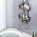 Kadolina Shower Caddy Hanging, Bathroom Organizer Rack, Shower Rack with Soap Dish, Over The Showerhead Caddy with Hooks for Razor/Sponge, Matte Black (Assembly Required) - color: Matte Black
