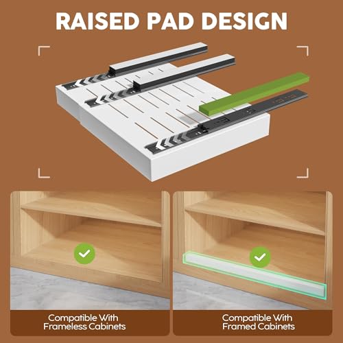 Seinloes 1 Pack Expandable Pull Out Cabinet Organizer 21" Deep with Raising Pad for Framed Cabinets,Upgrade 3 Slide Rails Slide Out Drawers,Roll Out Shelves Adhesive,Adjustable Width 12.05"-20.4"White - color: White, size: 21"D x 12.05"-20.4"W(1Pack)