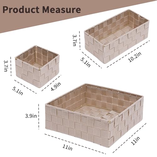 Storage Bins Woven Organizer Set of 4 – Polypropylene Storage Baskets with Metal Frame, Stackable Fabric Boxes for Drawers, Closet, Shelf, Nursery and Office, Beige - color: Beige, size: 4PCS-without lid
