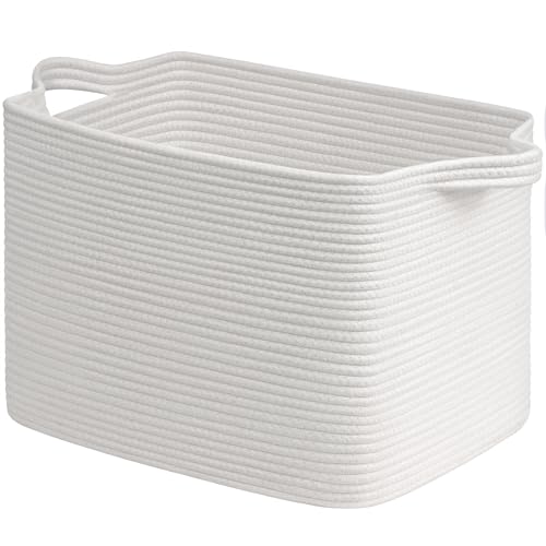 Goodpick Large Woven Basket 18" x 14" x 12" Cotton Rope Storage Baskets for Organizing, Rectangle Blanket Basket for Living Room Bedroom, Toy Baskets Storage Kids, White - color: White, size: 18"L x 14"W x 12"H