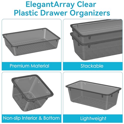ElegantArray 12-Piece Drawer Organizer Set, 4 Sizes Versatile Plastic Vanity Organizer for Makeup, Stationery, Gadgets, in Kitchen, Bathroom, Office, and Bedroom, Black - color: Black, size: 12 PCS