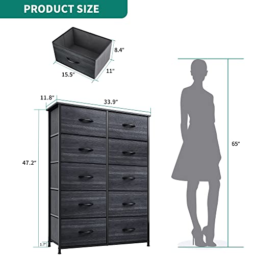 YITAHOME 10 Drawer Dresser - Fabric Storage Tower, Organizer Unit for Living Room, Hallway, Closets - Sturdy Steel Frame, Wooden Top & Easy Pull Fabric Bins - color: Cool Black Wood Grain, style: 10-Drawer