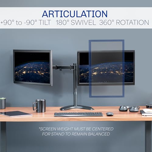 VIVO STAND-V002F Dual LED LCD Monitor Free-Standing Desk Stand for 2 Screens up to 27 Inch Heavy-Duty Fully Adjustable Arms with Max VESA 100x100mm - color: Black, size: 13" - 27" screens