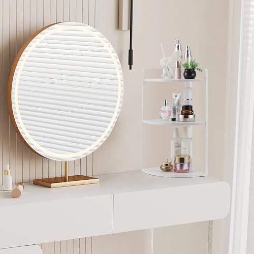 3 Tier Corner Bathroom Counter Organizer, Countertop Organizer, Makeup Organizer Countertop, Bathroom Storage Sink Shelf, Wooden and Metal Counter Shelf (Large Capacity-White) - color: White