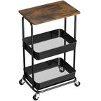 Simple Houseware 2-Tier Rolling Utility Cart with Lockable Wheels and Wood Top, Metal Storage Organizer Trolley for Kitchen, Bathroom, Office, Craft Room, Rustic Brown - color: Rustic Brown