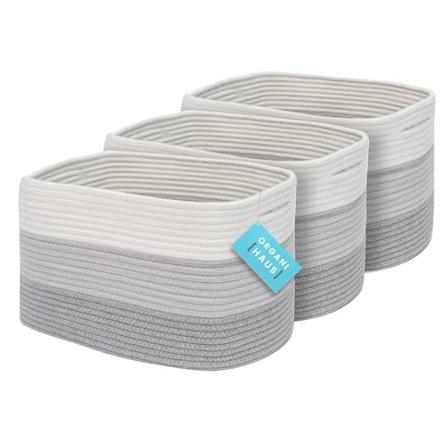 OrganiHaus Rope Baskets for Shelves - Set of 3 Woven Storage Baskets for Organizing, Closet & Toy Storage - 3-Toned Gray - 15x9x10 - color: 3-toned Gray