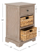 SAFAVIEH Home Collection Carrie White Wash/ Natural Wicker 3-Drawer Storage Nightstand Side Table (Fully Assembled) - color: White Washed
