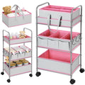 FoldTier 2in1 Baby Diaper Caddy Organizer Cart 3 Tier Large Capacity Metal Utility Bedside Rolling Cart with Divider Newborn Registry Nursery Essential Must Have Bedroom Gift Baby Shower(Pink) - color: Pink