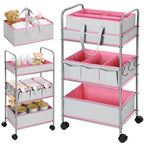 FoldTier 2in1 Baby Diaper Caddy Organizer Cart 3 Tier Large Capacity Metal Utility Bedside Rolling Cart with Divider Newborn Registry Nursery Essential Must Have Bedroom Gift Baby Shower(Pink) - color: Pink