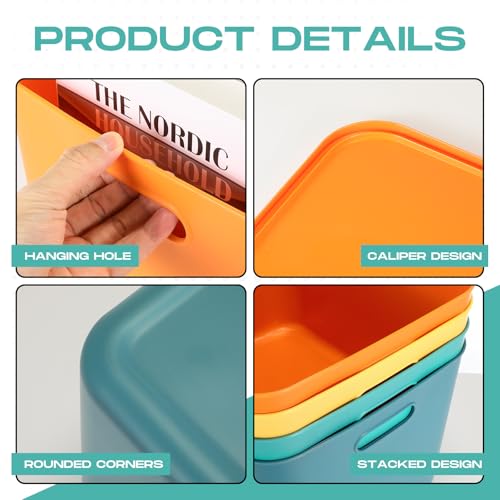 Hoolerry 8 Pieces Colorful Storage Bins with Lid, Plastic Storage Basket Organizing Container Stackable Box with Handle for Shelves Desktop Playroom Office(16.1 x 12.0 x 9.7 Inch,Multi-colored) - color: Multi-colored, size: 16.1 x 12.0 x 9.7 Inch