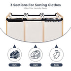 STO STO 3-Section Laundry Sorter with Bamboo Frame, Rolling Laundry Hamper Basket with Removable Bags and Lockable Wheels, Laundry Cart for Clothes Storage in Bedroom & Laundry Room, Beige - size: 3-Section