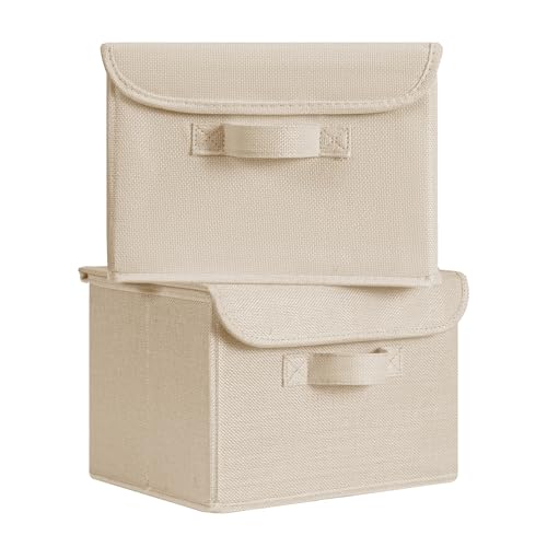 GRANNY SAYS Small Storage Bins with Lids, Small Storage Boxes, Shelf Baskets for Shelf, Collapsible Storage Bins for Living Room, Bedroom, 10x8x7 Inch, Khaki, 2-Pack - color: Khaki, size: Small-2 Pack