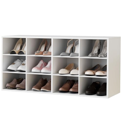 Garden 4 you Shoe Storage Bench, Cubby Shoe Rack with 12 Cubbies, 3-Tier Wood Shoe Rack Organizer, Shoe Organizer Cabinet for Entryway, Hallway, Closet and Garage, White - color: White, size: 12-cube 3-tier