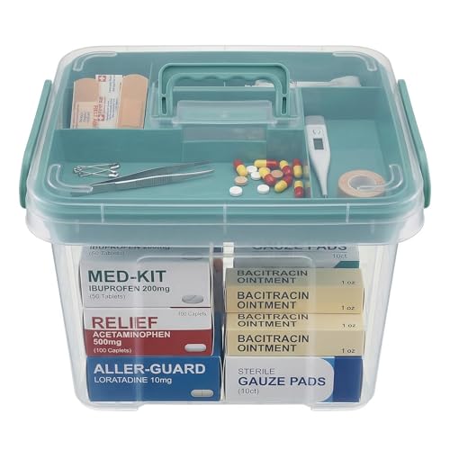 Pulseplay Clear Medicine Organizer Storage Box with Handle Medicine Organizer Box with Removable Tray Multipurpose Medicine Container Chest (Green) - color: Green