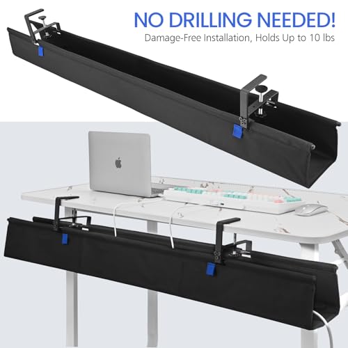 48" Under Desk Cable Management Tray- Clamp/Screw Mount Desk Cable Organizer Cable Tray Hiders for Office&Home - size: 48"L x 5.5"W