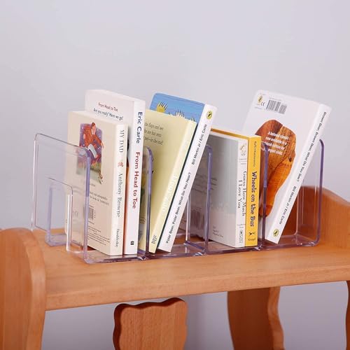 YAGELI Clear Acrylic Purse Organizer for Closet, 3-4 Section Desk File Sorter, 2.95" Wide Slots for Clutches, Handbags, Binders & Folders, Sturdy Stackable Bookshelf Organizer, 4-Pack (4 Sections) - size: 4 Sections-4 pack