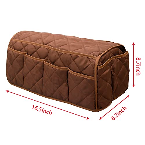 2 in 1 Waterproof Armrest Covers Sofa Arm Organizer with 14 Pockets for Tablet Magazines TV Remote Holder, Anti-Slip Recliner Couch Armchair Slipcover Furniture Sofa Arm Protector Storage Caddy Pouch - color: Coffee, 2 in 1