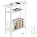 Vagusicc Narrow Side Table with Charging Station, Skinny Side End Table for Couch, 3-Tier Small End Tables for Small Spaces, 25.2" Tall Slim Nightstand Bedside Table for Living Room, Bedroom, White - color: White, style: With Plug