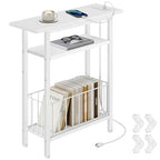 Vagusicc Narrow Side Table with Charging Station, Skinny Side End Table for Couch, 3-Tier Small End Tables for Small Spaces, 25.2" Tall Slim Nightstand Bedside Table for Living Room, Bedroom, White - color: White, style: With Plug