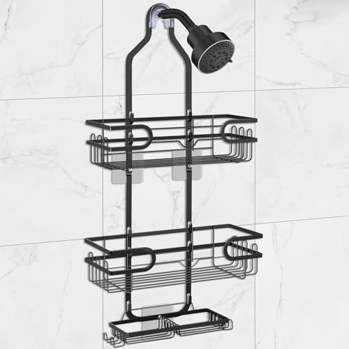 Shower Caddy Hanging, Over Head Shower Caddy Shower Storage Rack Basket with Hooks for Razor and Sponge Rustproof, No Drilling, Accessories for Bathroom and Kitchen, Black2 - color: Black