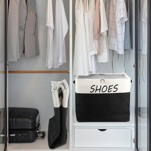 Large Entryway Shoe Storage Organizer, Shoe Basket for Entryway with Clear Cover, Foldable Mudroom Shoe Bin Box Fits for Boot, Sneaker, High Heeled
