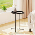 Garden 4 you Small Side Table, Mini Round End Table, Tray Table with Metal Frame, Modern Nightstand for Living Room, Bedroom, Patio, Small Space, Black - color: Black, size: 1 PCS