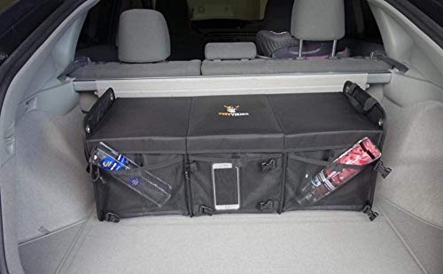 Tuff Viking Convertible Large 3 Compartment SUV Trunk Organizer | Truck Bed Organizer with Cover for Trucks, Cars, SUVs and Groceries. PATENTED (4-in-1 with Cover, Black) - color: Black, size: 3-in-1 with Cover