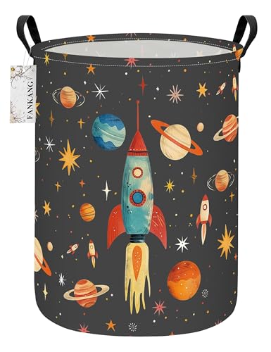 FANKANG Storage Basket, Nursery Hamper Canvas Laundry Basket Foldable with Waterproof PE Coating Large Storage Baskets for Kids Boys and Girls, Office, Bedroom, Clothes,Toys(Space rocket) - color: Space rocket