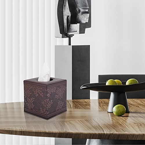 Tissue Box Cover Square,Modern Leather Tissue Box Holder for Napkin Facial Paper Organizer Bottom with Magnet Reinforcement for Home/Hotel/Restaurant/Office/car/Living Room(Retro) - color: Square Tissue Box-retro