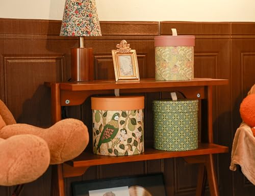 3-Piece Decorative Storage Boxes with Lids, wool storage, toy bin, Cardboard Keepsake Box Set, Vintage Floral and Geometric Patterns, Green, Orange, Yellow, Home Decor, Table Decor - color: Vintage Botanical