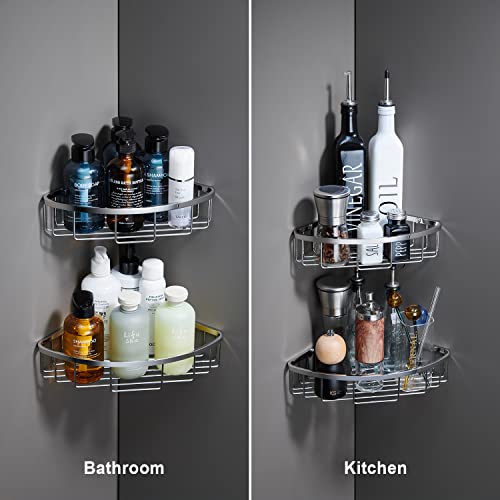 [2 Pack] Corner Shower Caddy Organizer, SUS304 Stainless Steel Heavy Duty Rust-Proof Shelf Holder, Wall Mounted Storage Rack for Bathroom Kitchen, Polished Chrome - color: Chrome, size: Corner (2 Pack)