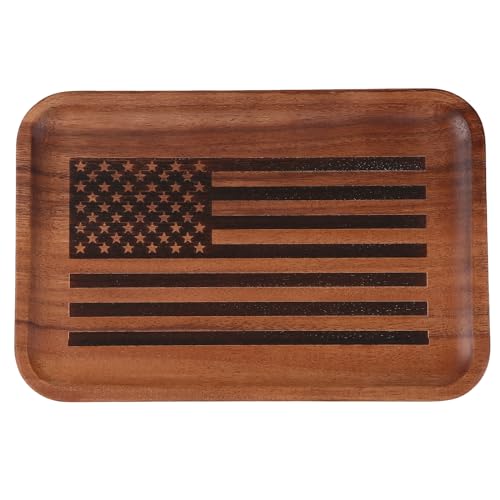 American Flag Serving Acacia Wood Valet Tray for Men Women Catch All Acacia Wooden Tray, Mens Key Tray, 4th of July Decorative Tray, Nightstand Tray Dump Tray EDC Tray for Phone Watch Wallet Jewelry - color: 1 Pcs