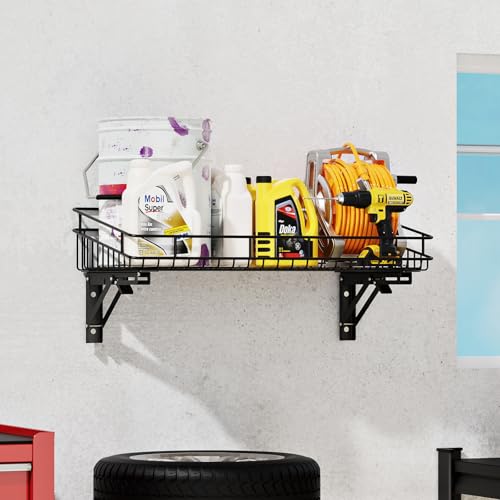 ULIBERMAGNET Large Folding Garage Shelf,Heavy Duty Wire Basket Storage Shelving,400LB Wall Mounted Storage DIY Folding Utility Racks for Garage, Office, Basement, Closet, Kitchen, Laundry - style: 400LB Folding Storage Baskets